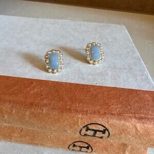 Vintage Gold and Light Blue  Pearl Earrings- bohemian vacation unique
